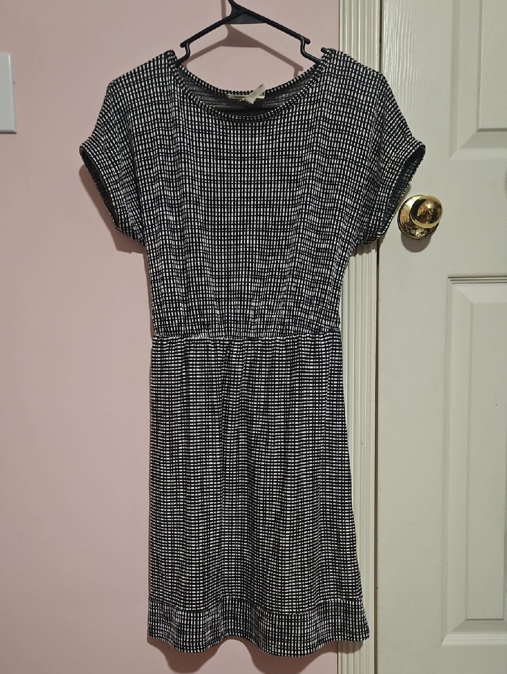 Caution To The Wind Black and White Grid Short-Sleeve Mini Dress